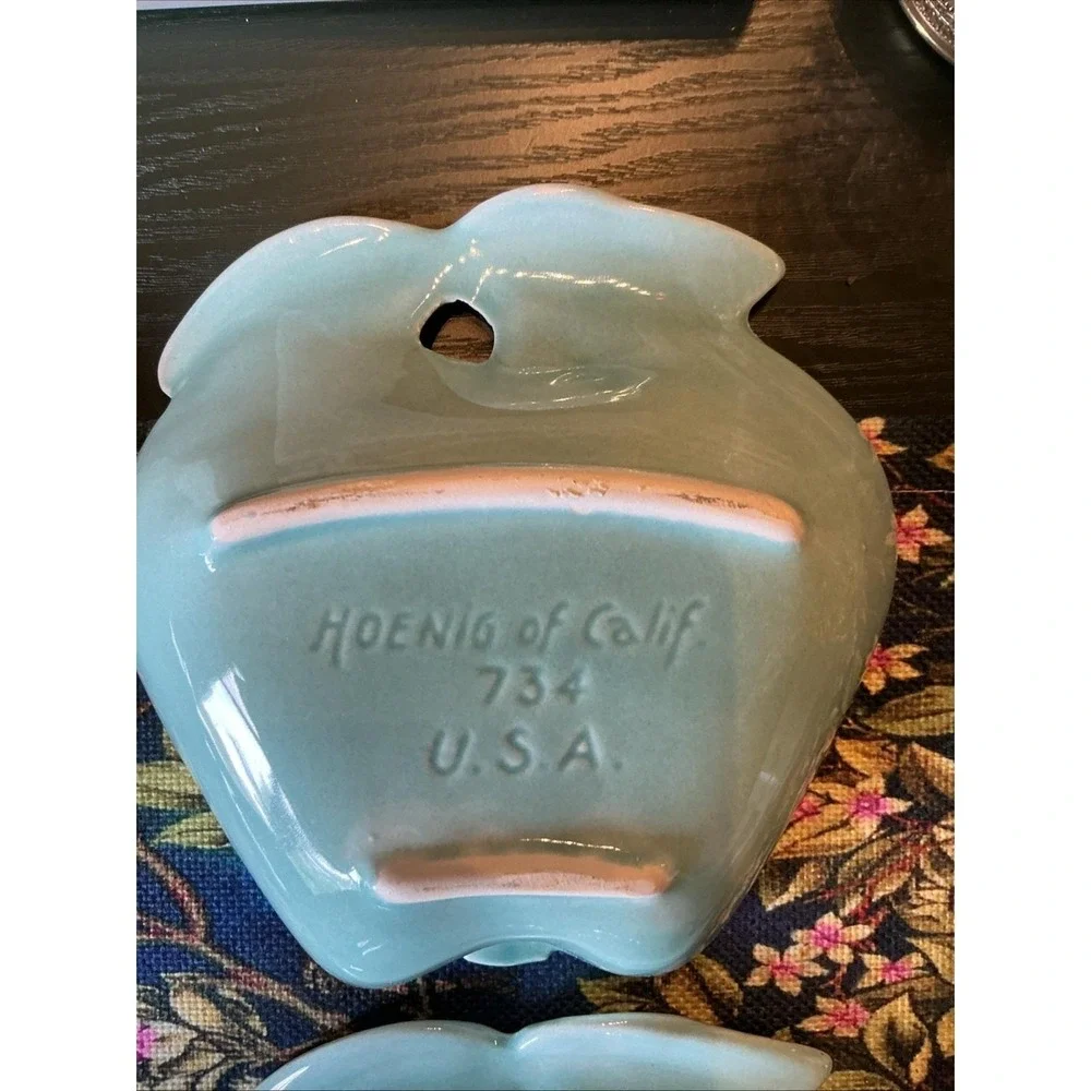 Vintage‎ HOENIG CA Aqua Blue 5PC Apple Pottery Dishes #734